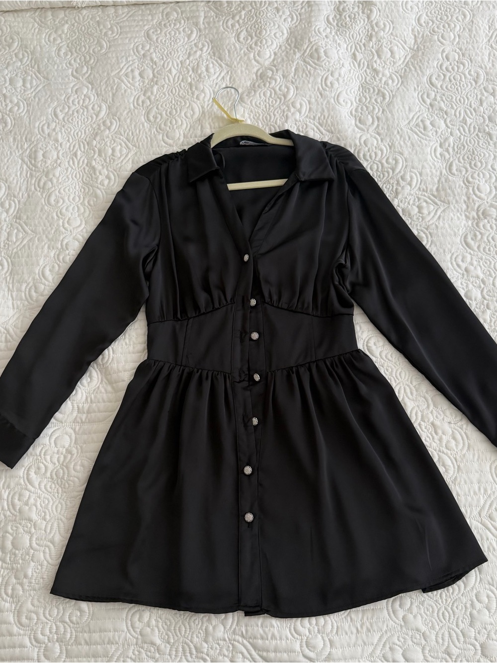 Zara Black Satin Button-Down Mini Dress - Size M